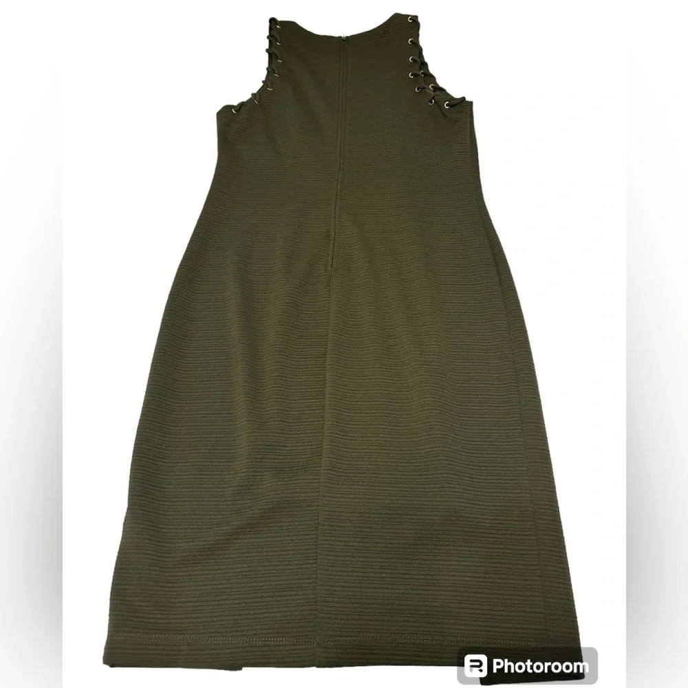 Bisou Bisou Green Ribbed Sleeveless Sheath Dress Lace Up Grommet Detail Sz 12 - Picture 12 of 12